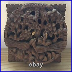Vintage Ornately Carved Balinese Wood Sculpture Birds Water Tree of Life 7.5D