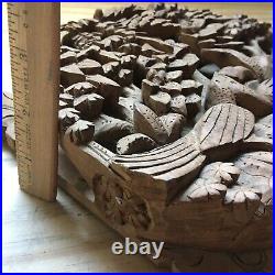 Vintage Ornately Carved Balinese Wood Sculpture Birds Water Tree of Life 7.5D