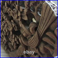 Vintage Ornately Carved Balinese Wood Sculpture Birds Water Tree of Life 7.5D