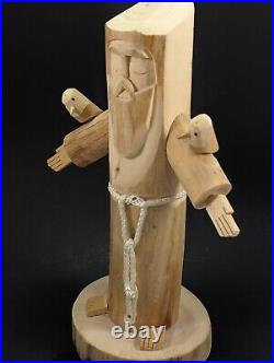 Vintage Ortega St Francis Hand Carved Wood Sculpture Signed 12 Tall