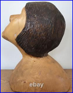 Vintage Outsider Art Weird Carved Wooden Wood Woman Bust Sculpture Piece 12