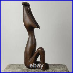 Vintage Outsider Hand Carved Abstract Figurative Statue, Signed