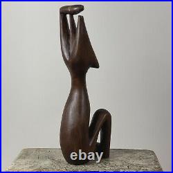 Vintage Outsider Hand Carved Abstract Figurative Statue, Signed
