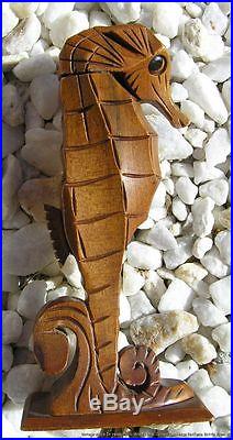 Vintage Oya Hawaii Milo Wood Hand Carved Seahorse Perfume Bottle Sculpture