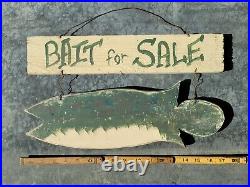 Vintage Painted Wood Carved Fish Bait For Sale Trade Shop Sign Folk Art