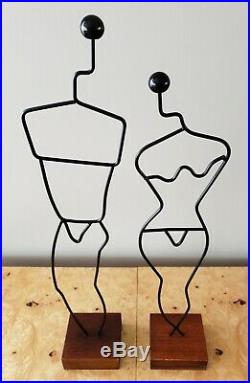 Vintage Pair Danish Modern Wire Form Male Female Figurative Sculptures Denmark