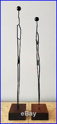 Vintage Pair Danish Modern Wire Form Male Female Figurative Sculptures Denmark
