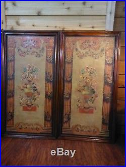 Vintage Pair Of Maitland Smith Wood Framed And Hand Painted Wall Art 51 X 27