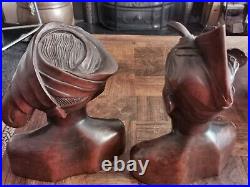 Vintage Pair of Balinese Hard Wood Carving Man & Woman Busts