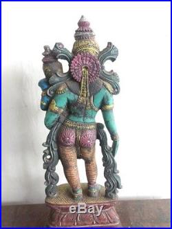 Vintage Parvati Devi w Baby Ganesh Hindu Temple Wooden Sculpture Statue Decor US