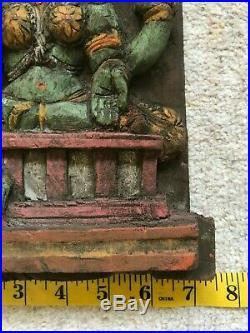 Vintage Parvati Wooden Carving Hindu God Wall Panel Statue Antique Sculpture