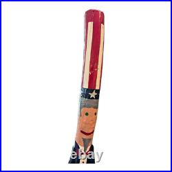 Vintage Patriotic Handmade Folk Art Wooden Uncle Sam Sculpture Signed