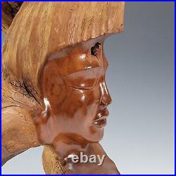 Vintage Paul Fujimoto Statue Milo Wood Man's Face Sculpture Hawaiian Bust c 1970