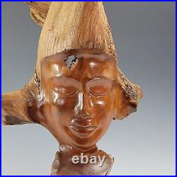 Vintage Paul Fujimoto Statue Milo Wood Man's Face Sculpture Hawaiian Bust c 1970