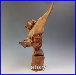 Vintage Paul Fujimoto Statue Milo Wood Man's Face Sculpture Hawaiian Bust c 1970