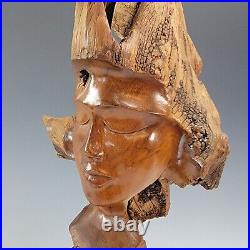 Vintage Paul Fujimoto Statue Milo Wood Man's Face Sculpture Hawaiian Bust c 1970