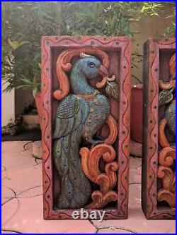 Vintage Peacock Wall Hanging Panel Statue Floral Inlaid Home Decor Sculpture Art