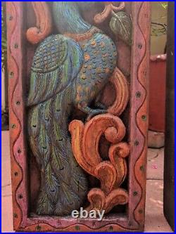 Vintage Peacock Wall Hanging Panel Statue Floral Inlaid Home Decor Sculpture Art
