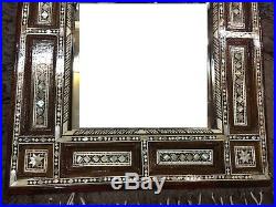 Vintage Persian Wall Mounted Mirror, Carving Wood Inlay Mother of Pearl 18x9.2