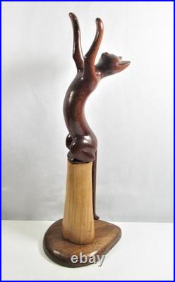 Vintage Peter Larsen Hand Carved Wood Playful Cat Sculpture Figure 17 Signed
