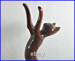 Vintage Peter Larsen Hand Carved Wood Playful Cat Sculpture Figure 17 Signed
