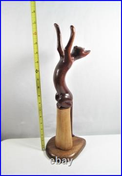 Vintage Peter Larsen Hand Carved Wood Playful Cat Sculpture Figure 17 Signed