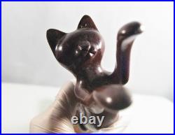 Vintage Peter Larsen Hand Carved Wood Playful Cat Sculpture Figure 17 Signed