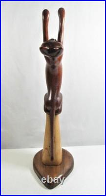 Vintage Peter Larsen Hand Carved Wood Playful Cat Sculpture Figure 17 Signed