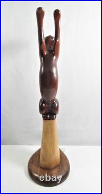 Vintage Peter Larsen Hand Carved Wood Playful Cat Sculpture Figure 17 Signed