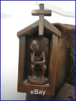Vintage Polish Folk Art Hand Carved Wood Sculpture Signed KRUCZAA ANDRZEJ