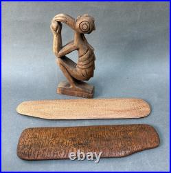 Vintage Polynesia Easter Island Bird Man Carving & Two Rongorongo Wooden Tablets