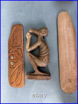 Vintage Polynesia Easter Island Bird Man Carving & Two Rongorongo Wooden Tablets