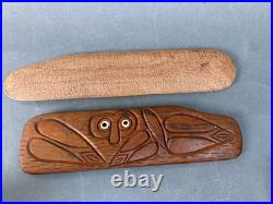 Vintage Polynesia Easter Island Bird Man Carving & Two Rongorongo Wooden Tablets