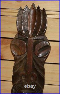 Vintage Polynesian Tiki hand carving wood wall hanging tribal mask