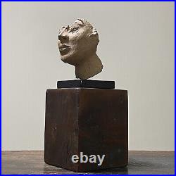 Vintage Portrait Clay Minimalist Sculpture on Wood Plinth