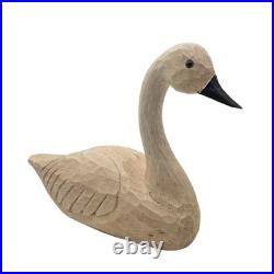 Vintage Primitive Folk Art Wood White Hand-Carved Swan Decoy Sculpture TMC 1984