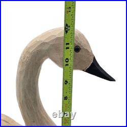 Vintage Primitive Folk Art Wood White Hand-Carved Swan Decoy Sculpture TMC 1984