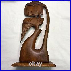 Vintage Primitive Teak Sculpture Wooden Figurine The Kiss 14 5/8 Tall