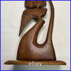 Vintage Primitive Teak Sculpture Wooden Figurine The Kiss 14 5/8 Tall