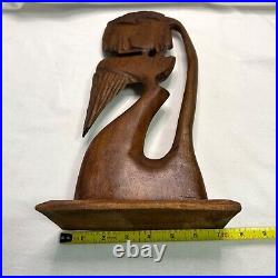 Vintage Primitive Teak Sculpture Wooden Figurine The Kiss 14 5/8 Tall