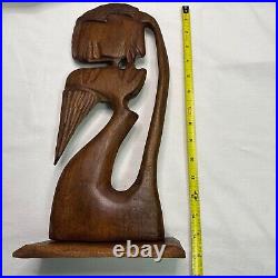 Vintage Primitive Teak Sculpture Wooden Figurine The Kiss 14 5/8 Tall