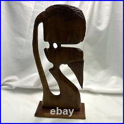 Vintage Primitive Teak Sculpture Wooden Figurine The Kiss 14 5/8 Tall