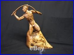 Vintage R. Neswick Art Carving Native Wood Nude Male Sculpture