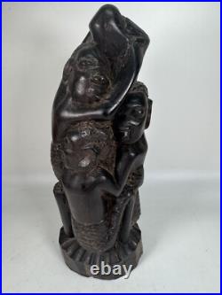 Vintage RARE Hand Carved African Ebony Wood Sculpture Made in Kenya 9 Tall