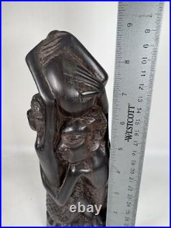 Vintage RARE Hand Carved African Ebony Wood Sculpture Made in Kenya 9 Tall