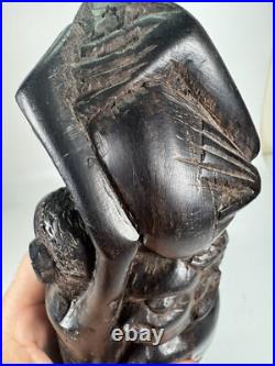 Vintage RARE Hand Carved African Ebony Wood Sculpture Made in Kenya 9 Tall