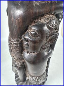 Vintage RARE Hand Carved African Ebony Wood Sculpture Made in Kenya 9 Tall