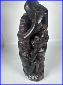 Vintage RARE Hand Carved African Ebony Wood Sculpture Made in Kenya 9 Tall