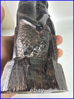 Vintage RARE Hand Carved African Ebony Wood Sculpture Made in Kenya 9 Tall
