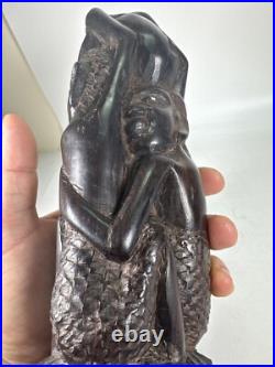 Vintage RARE Hand Carved African Ebony Wood Sculpture Made in Kenya 9 Tall